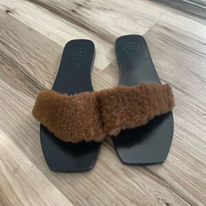 ATP Women's Brown Faux Fur Slide Sandals Size 37 Casual Flat